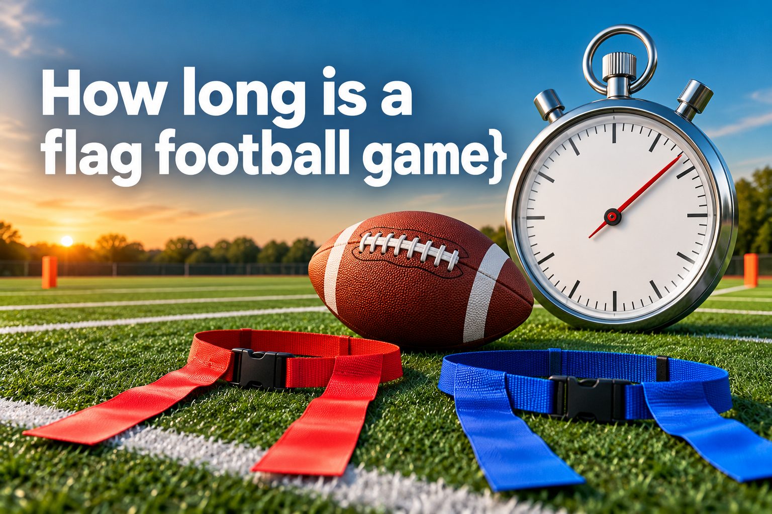 how-long-is-a-flag-football-game-e2788 Flag football players competing on a field as a game clock counts down
